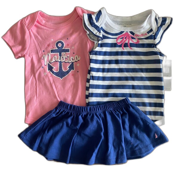 NWT Nautica 3-Piece Bodysuits & Skirt Set Girls' 12 Months - Picture 1 of 10